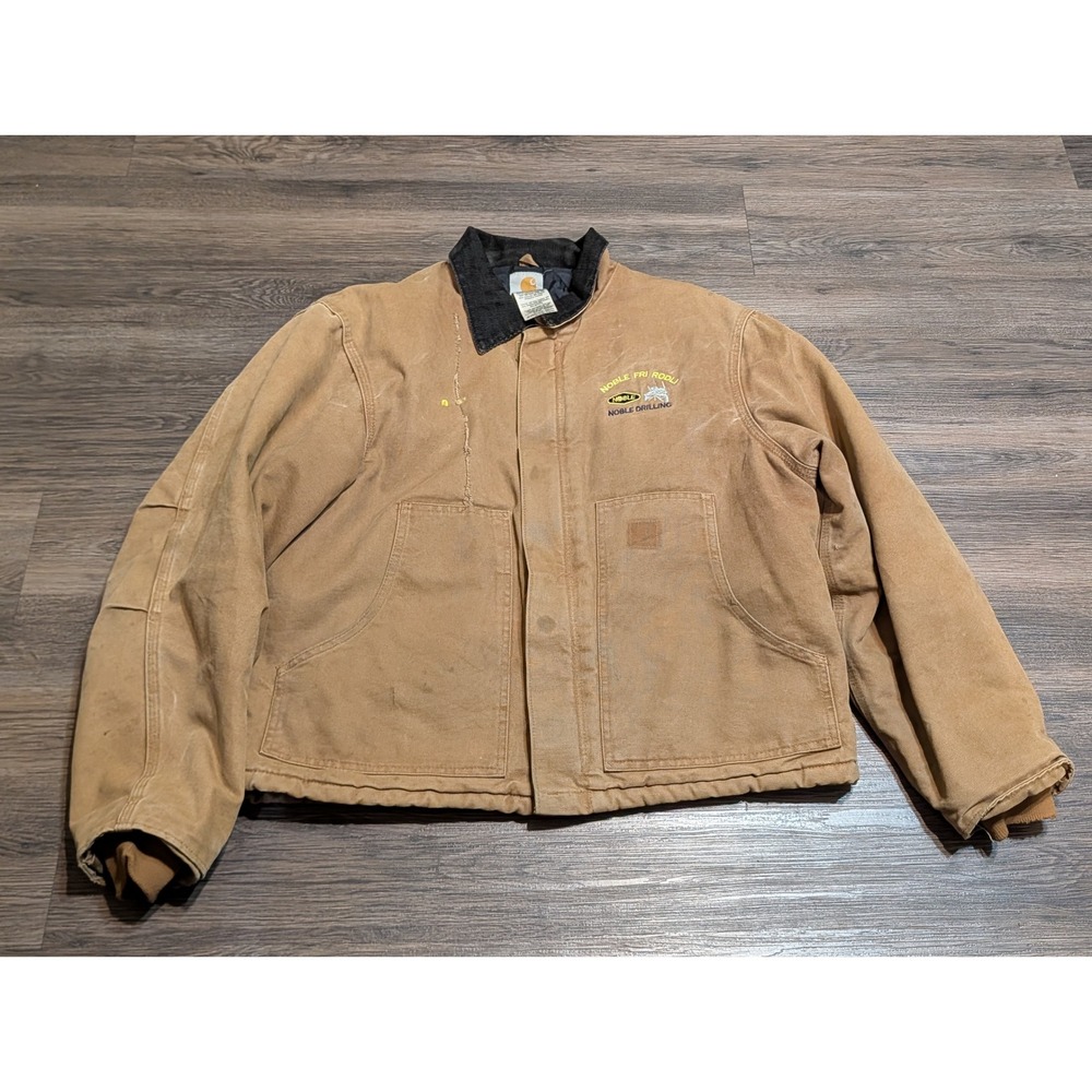 Carhartt J22 BRN Arctic Quilt Lined Traditional Jacket Mens L Distressed Oil Rig